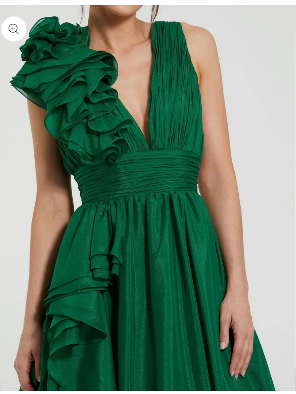 Xscape Emerald Green One-Shoulder Ruffle Evening Gown - Picture 4 of 6